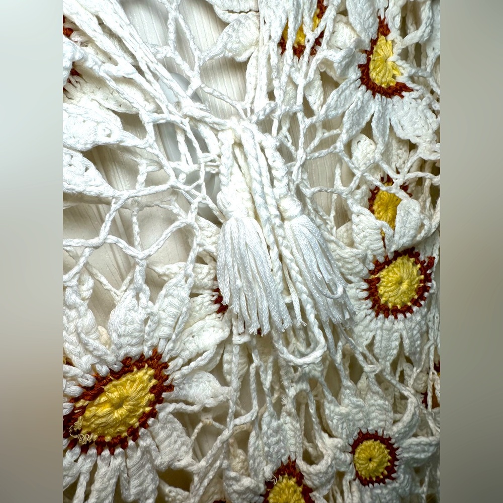 Daisy Dreams Ivory Sheer Crochet Mini Dress Boho Festival Beach Cover Up Large - Picture 8 of 9
